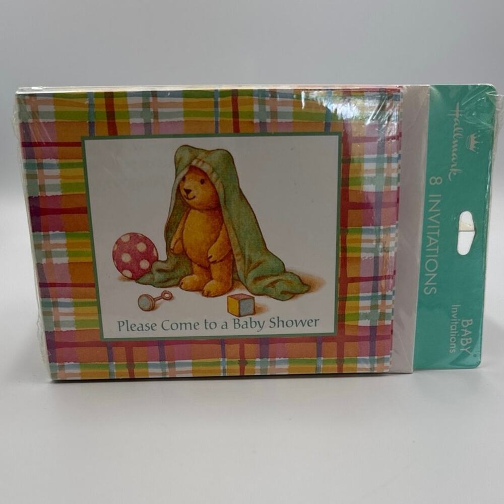 Vintage Hallmark Baby Shower Invitations Classic 90s Storybook Bear NOS 8 Count